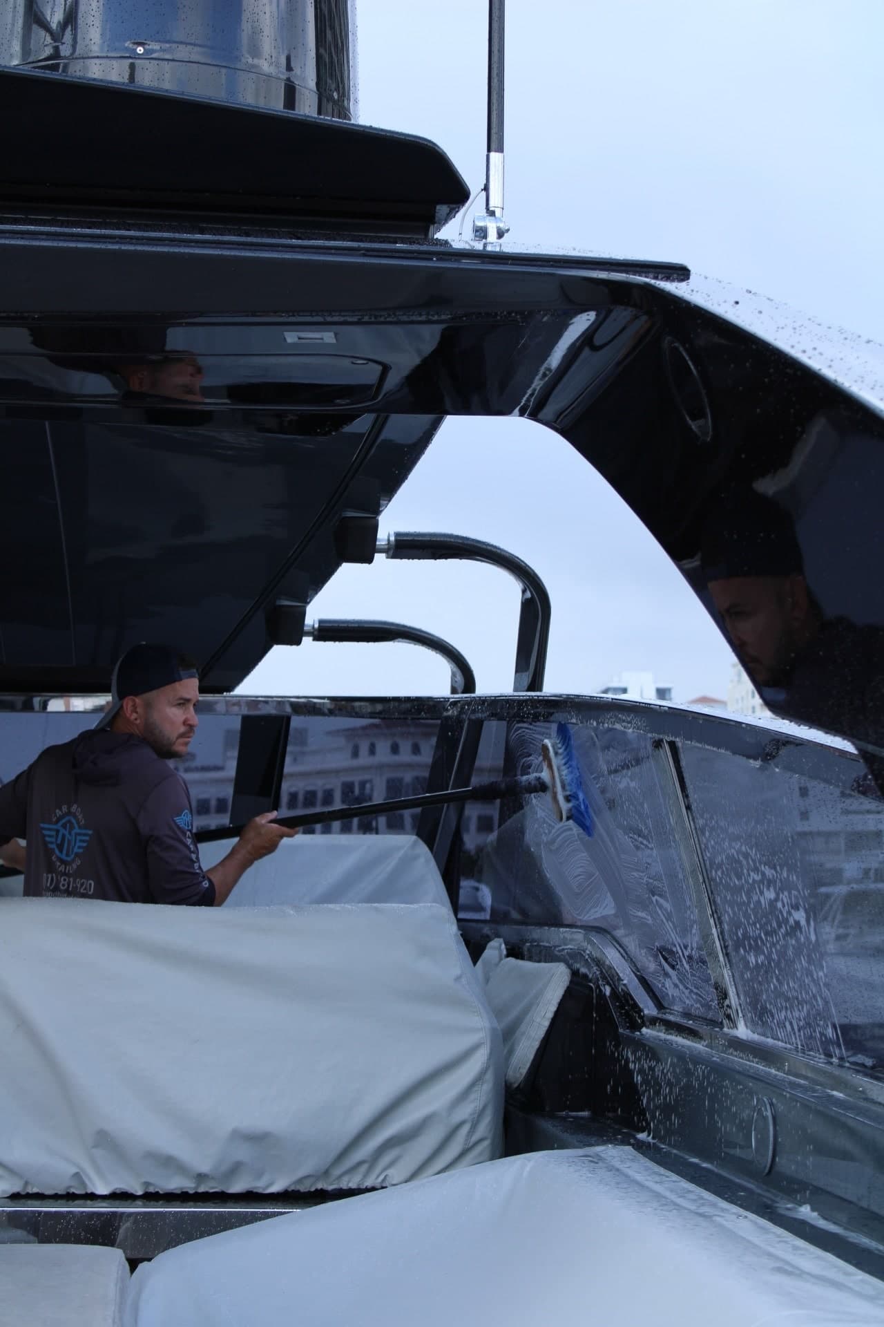 Black boat cockpit exterior wash